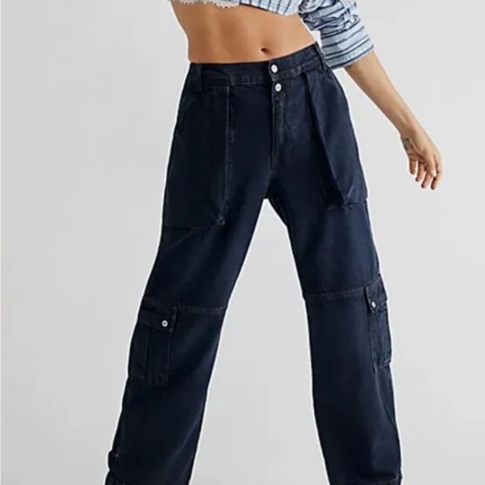 Free people Marx Slouchy Cargo Jeans (blue black )